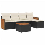 6 Piece Garden Sofa Set with Cushions Black Poly Rattan - Front View