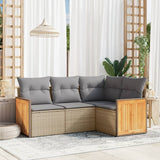 4 Piece Garden Sofa Set with Cushions Beige Poly Rattan