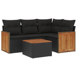 5 Piece Garden Sofa Set with Cushions Black Poly Rattan - Front View
