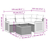 5 Piece Garden Sofa Set with Cushions Grey Poly Rattan - Side View