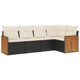 5 Piece Garden Sofa Set with Cushions Black Poly Rattan - Front View