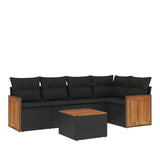 6 Piece Garden Sofa Set with Cushions Black Poly Rattan - Front View