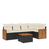 6 Piece Garden Sofa Set with Cushions Black Poly Rattan - Front View