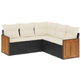 5 Piece Garden Sofa Set with Cushions Black Poly Rattan - Front View