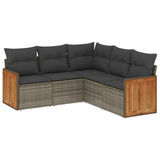5 Piece Garden Sofa Set with Cushions Grey Poly Rattan