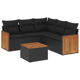 6 Piece Garden Sofa Set with Cushions Black Poly Rattan - Front View
