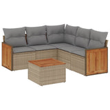 6 Piece Garden Sofa Set with Cushions Beige Poly Rattan