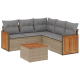 6 Piece Garden Sofa Set with Cushions Beige Poly Rattan - Front View