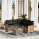 6 Piece Garden Sofa Set with Cushions Grey Poly Rattan
