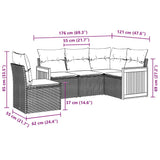 5 Piece Garden Sofa Set with Cushions Black Poly Rattan