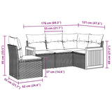 5 Piece Garden Sofa Set with Cushions Black Poly Rattan - Side View