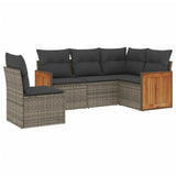 5 Piece Garden Sofa Set with Cushions Grey Poly Rattan - Front View