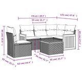 6 Piece Garden Sofa Set with Cushions Black Poly Rattan - Side View
