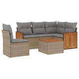6 Piece Garden Sofa Set with Cushions Beige Poly Rattan - Front View