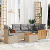 6 Piece Garden Sofa Set with Cushions Beige Poly Rattan