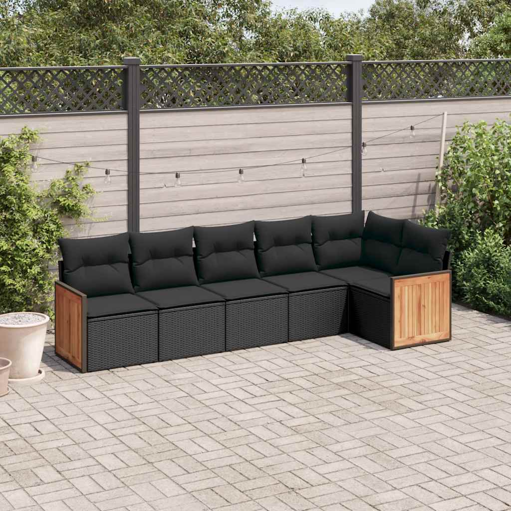 6 Piece Garden Sofa Set with Cushions Black Poly Rattan