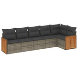 6 Piece Garden Sofa Set with Cushions Grey Poly Rattan - Front View