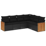 6 Piece Garden Sofa Set with Cushions Black Poly Rattan - Front View