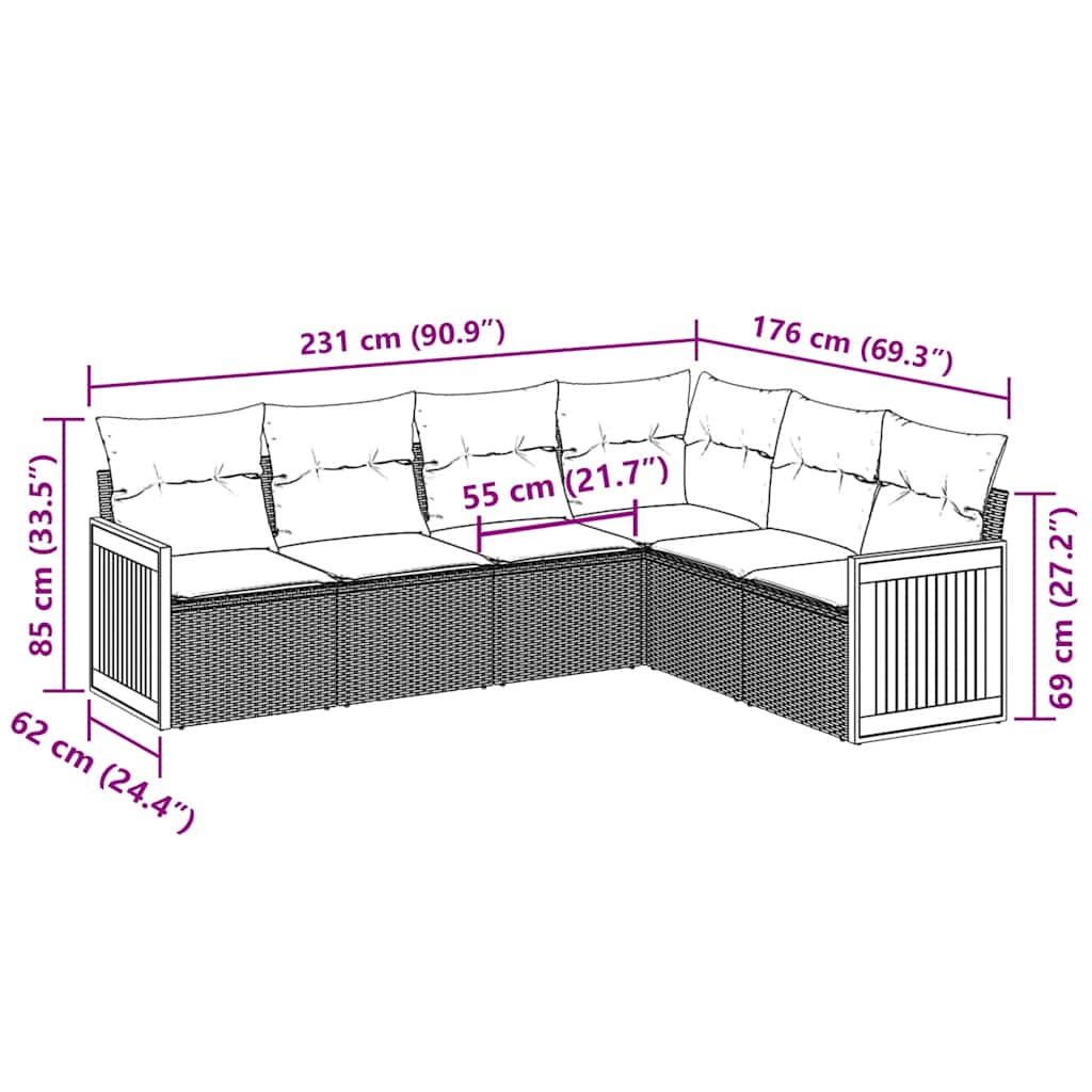 6 Piece Garden Sofa Set with Cushions Black Poly Rattan