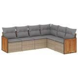 6 Piece Garden Sofa Set with Cushions Beige Poly Rattan - Front View