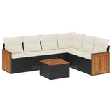 7 Piece Garden Sofa Set with Cushions Black Poly Rattan - Front View