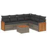 7 Piece Garden Sofa Set with Cushions Grey Poly Rattan