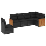 6 Piece Garden Sofa Set with Cushions Black Poly Rattan - Front View
