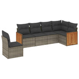 6 Piece Garden Sofa Set with Cushions Grey Poly Rattan - Front View