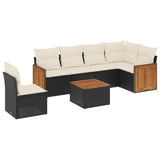 7 Piece Garden Sofa Set with Cushions Black Poly Rattan - Front View