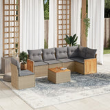 7 Piece Garden Sofa Set with Cushions Beige Poly Rattan