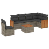 7 Piece Garden Sofa Set with Cushions Grey Poly Rattan - Front View