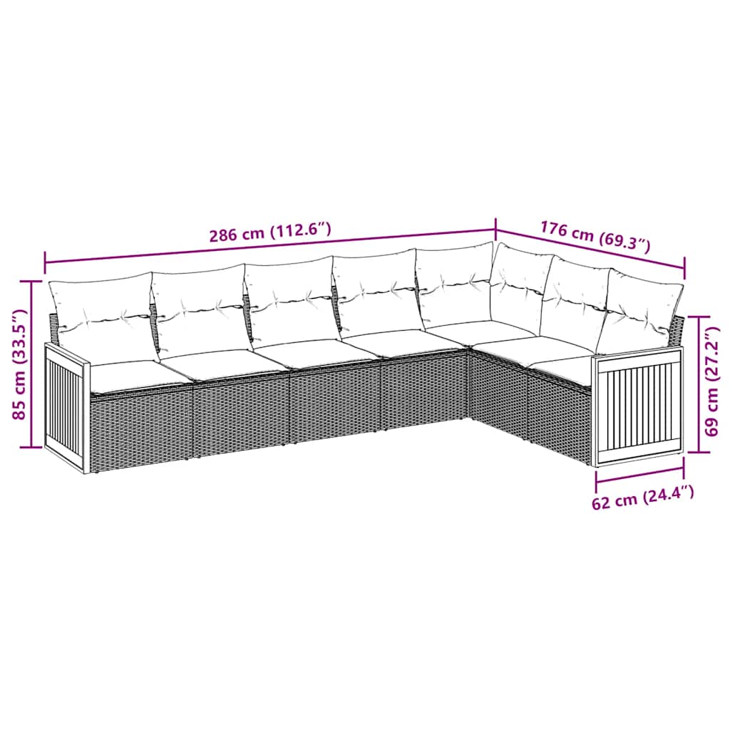 7 Piece Garden Sofa Set with Cushions Black Poly Rattan
