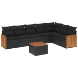8 Piece Garden Sofa Set with Cushions Black Poly Rattan - Front View