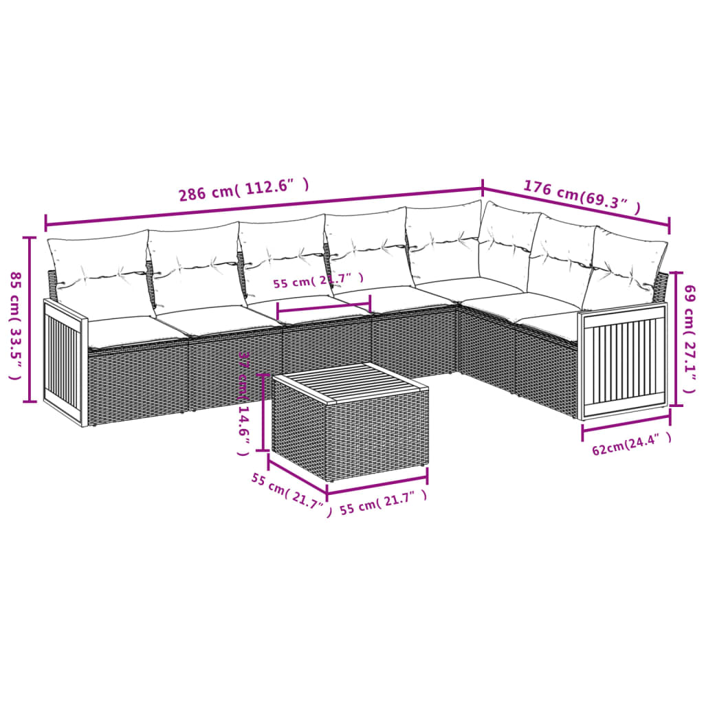 8 Piece Garden Sofa Set with Cushions Black Poly Rattan