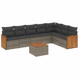 8 Piece Garden Sofa Set with Cushions Grey Poly Rattan - Front View