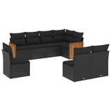 8 Piece Garden Sofa Set with Cushions Black Poly Rattan - Front View