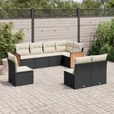 8 Piece Garden Sofa Set with Cushions Black Poly Rattan