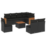 9 Piece Garden Sofa Set with Cushions Black Poly Rattan - Front View