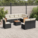 9 Piece Garden Sofa Set with Cushions Black Poly Rattan