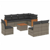 9 Piece Garden Sofa Set with Cushions Grey Poly Rattan - Front View