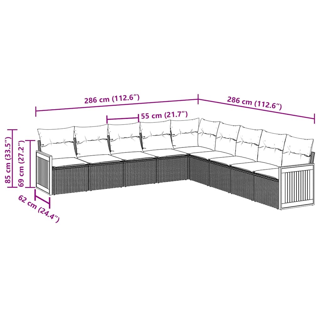 9 Piece Garden Sofa Set with Cushions Black Poly Rattan