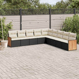 9 Piece Garden Sofa Set with Cushions Black Poly Rattan