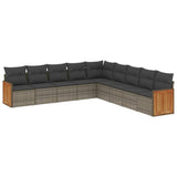 9 Piece Garden Sofa Set with Cushions Grey Poly Rattan - Front View