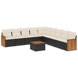 10 Piece Garden Sofa Set with Cushions Black Poly Rattan - Front View