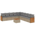 10 Piece Garden Sofa Set with Cushions Beige Poly Rattan