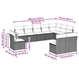 10 Piece Garden Sofa Set with Cushions Black Poly Rattan - Side View