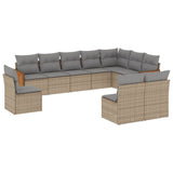10 Piece Garden Sofa Set with Cushions Beige Poly Rattan - Front View