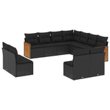 11 Piece Garden Sofa Set with Cushions Black Poly Rattan - Front View