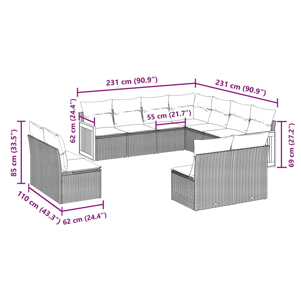 11 Piece Garden Sofa Set with Cushions Black Poly Rattan