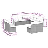 11 Piece Garden Sofa Set with Cushions Black Poly Rattan - Side View